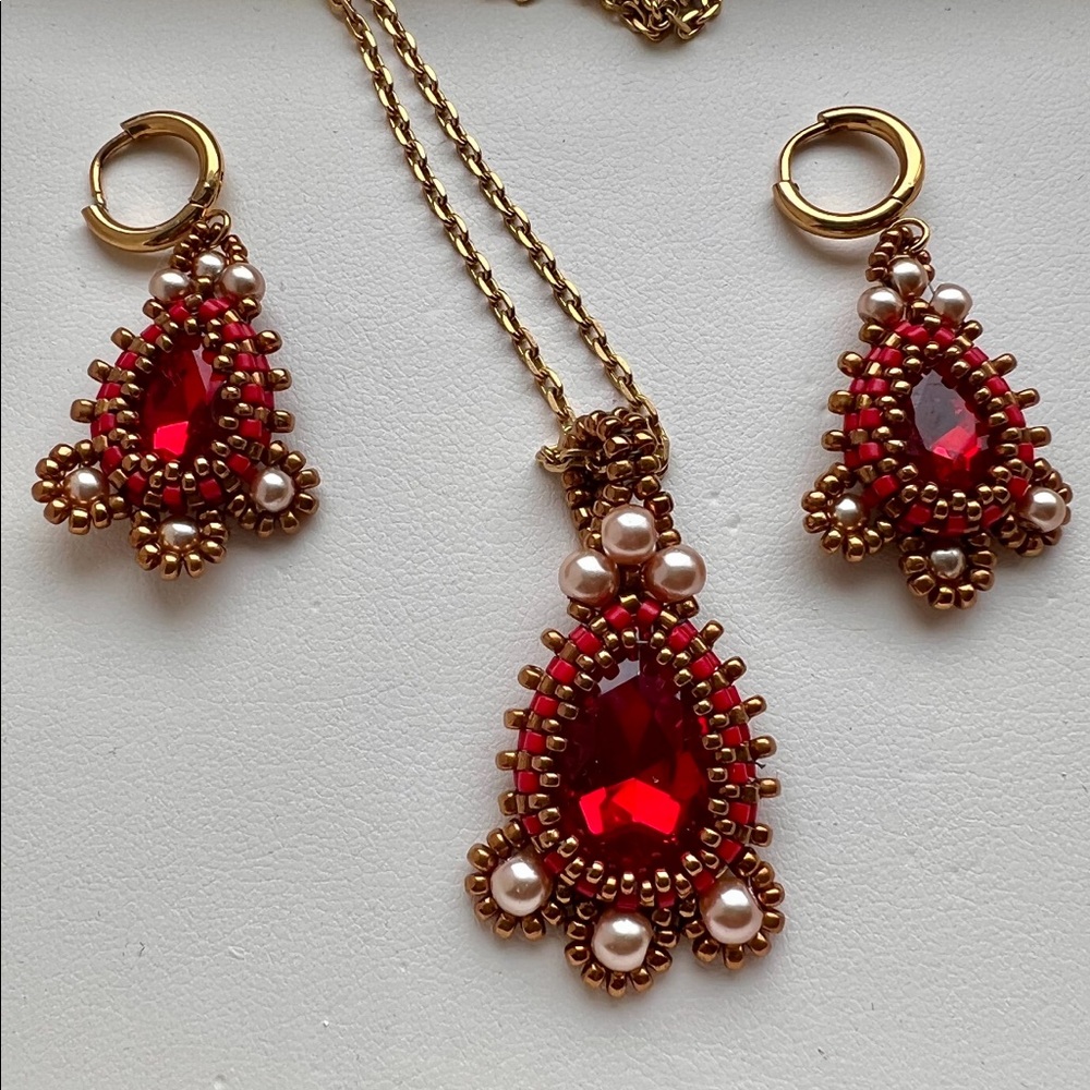 Handmade earrings and necklace set.
